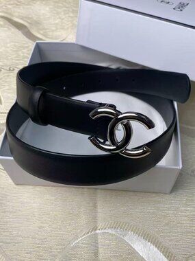 Authentic Style Chanel CC Logo Belt Black Leather 85cm
